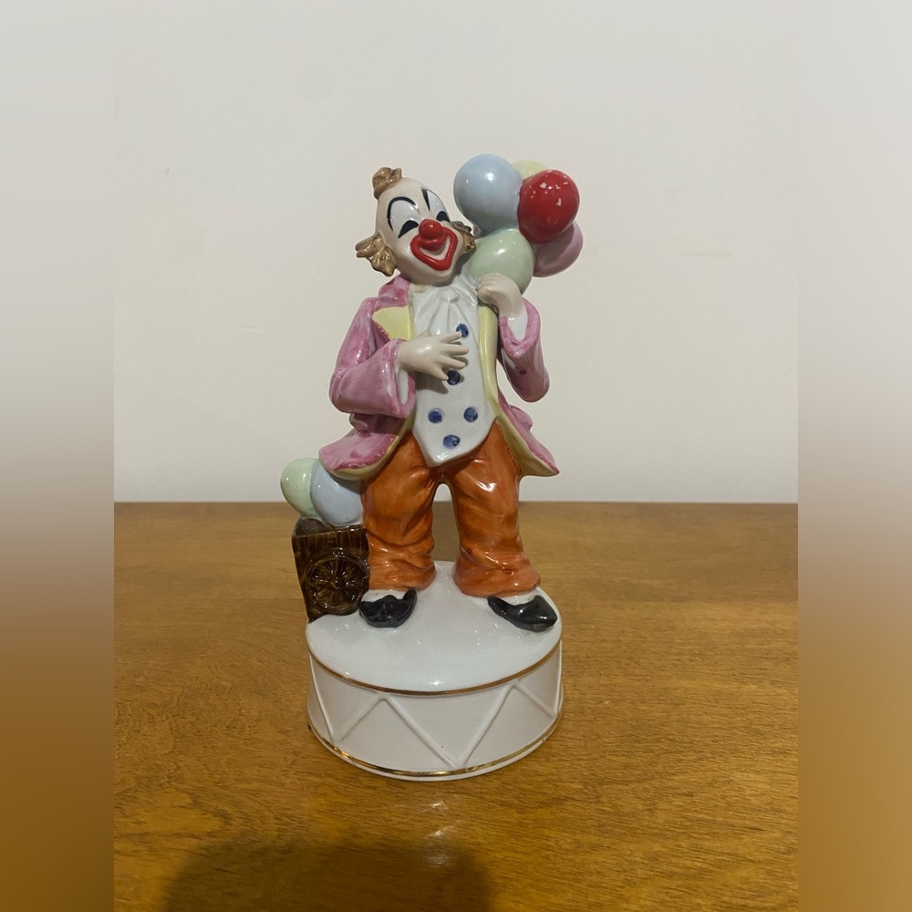 Vintage Colourful Clown Music Figurine